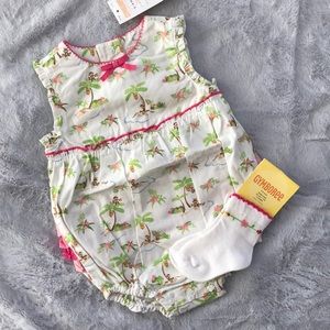 NWT 3-6 Mos Gymboree Bubble Romper & Socks Monkey